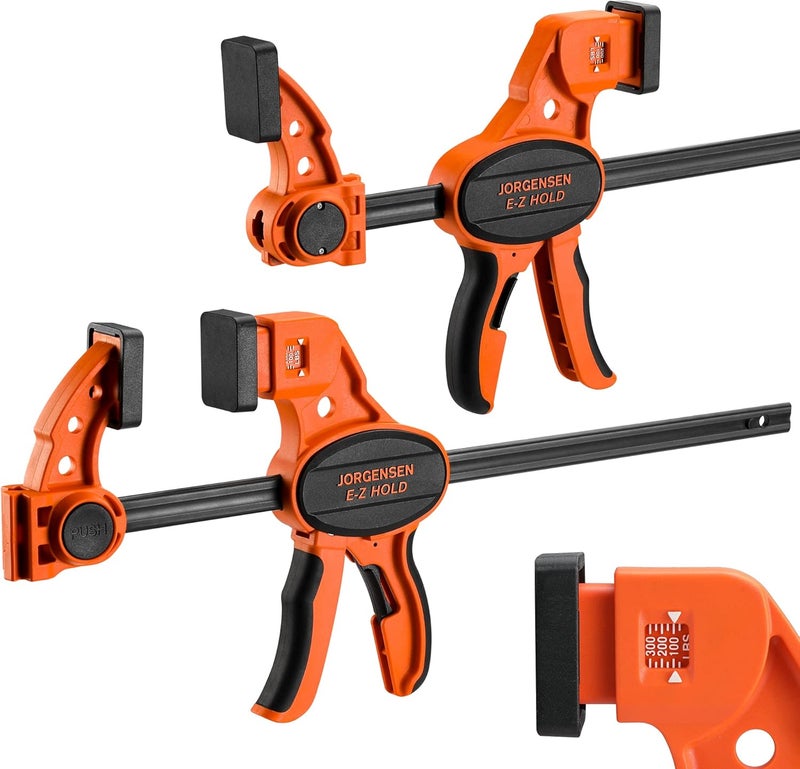 Pony Jorgensen Bar Clamps For Woodworking, 12" 2-Pack One-Handed Clamps/Spreader with Load Limit Indicator, Quick Grip Bar Clamps E-Z Hold F Clamps Set with 300 lbs Load Limit, Medium Duty - Image 1